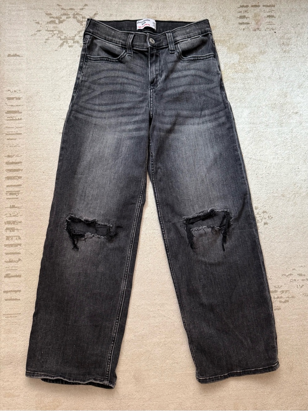 Abercrombie Kids Black High Rise Wide Leg Distressed Jeans 11/12